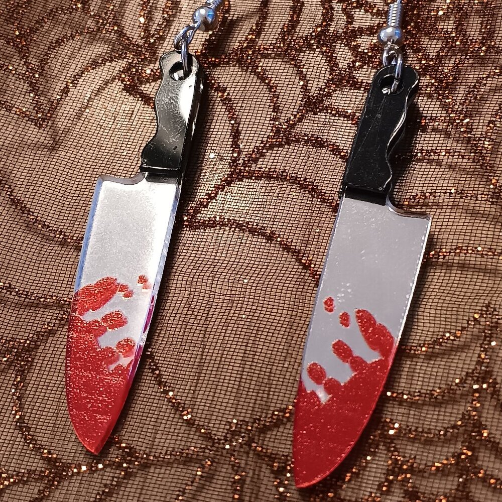 Handmade Bloody Knife Earrings